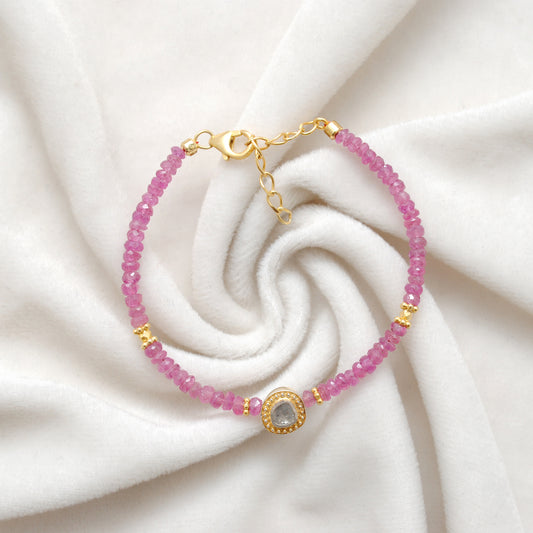 925 Silver Handmade 8" Natural Ruby & Diamond Bracelet