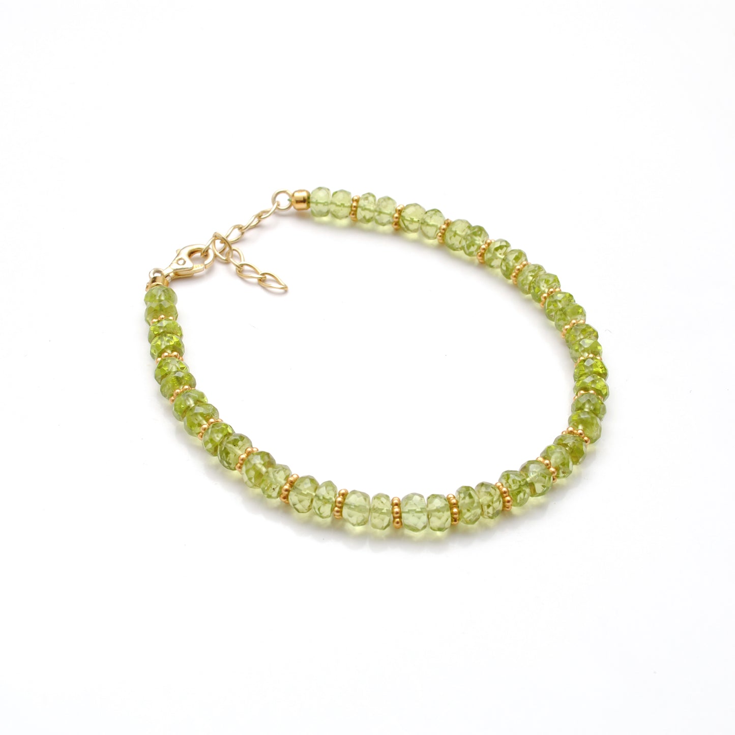 Natural Peridot Rondelle 5mm Faceted Beaded 8" Bracelet for Women