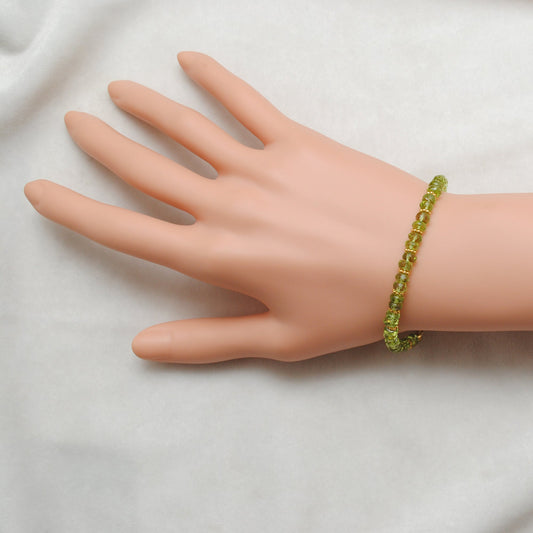 925 Sterling Silver Natural Peridot Beaded Bracelet – 8 Inch Gemstone Jewelry