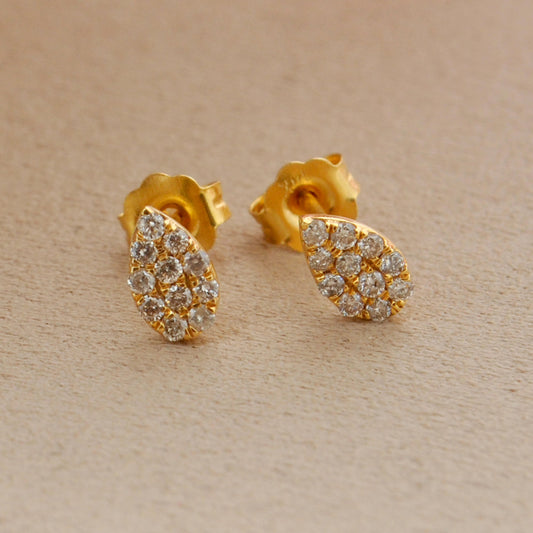 14k Yellow Gold Pave Diamond Stud Earrings - Sar Gems
