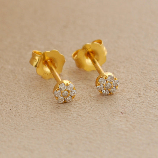 14k Solid Yellow Gold Pave Diamond Stud Earrings - Sar Gems