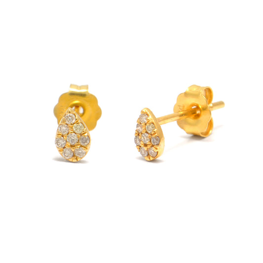 14k Solid Yellow Gold Pave Diamond Minimalist Stud Earrings - Sar Gems