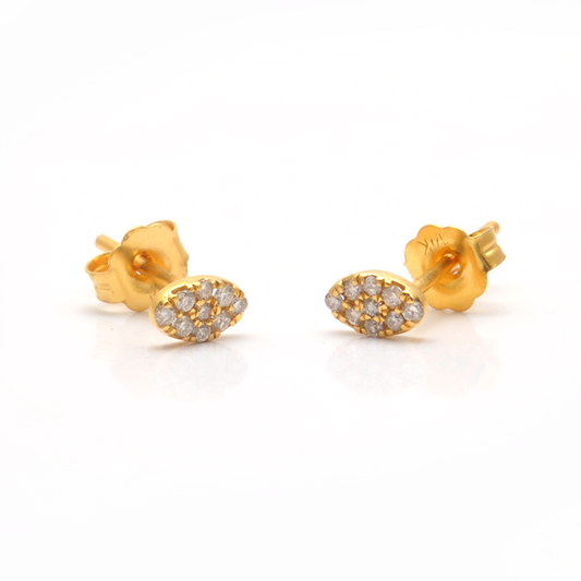 14k Solid Yellow Gold Pave Diamond Minimalist Stud Earrings - Sar Gems