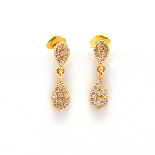 14k Solid Yellow Gold Pave Diamond Minimalist Dangle Earrings - Sar Gems