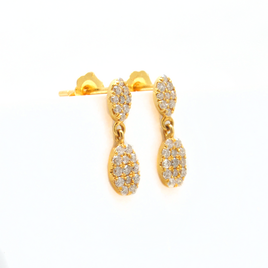 14k Solid Yellow Gold Pave Diamond Minimalist Drop Earrings - Sar Gems