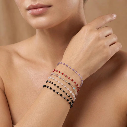 925 Sterling Silver Bracelet with Amethyst, Red Chalcedony, Black Onyx & Pink Quartz