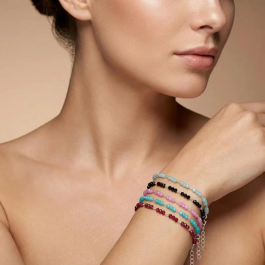 925 Sterling Silver Bracelet with Faceted Quartz & Multi Chalcedony | Handmade Gift