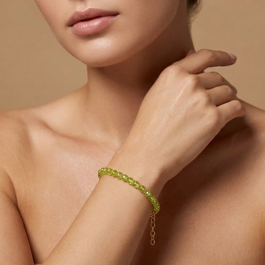 925 Sterling Silver Natural Peridot Beaded Bracelet – 8 Inch Gemstone Jewelry