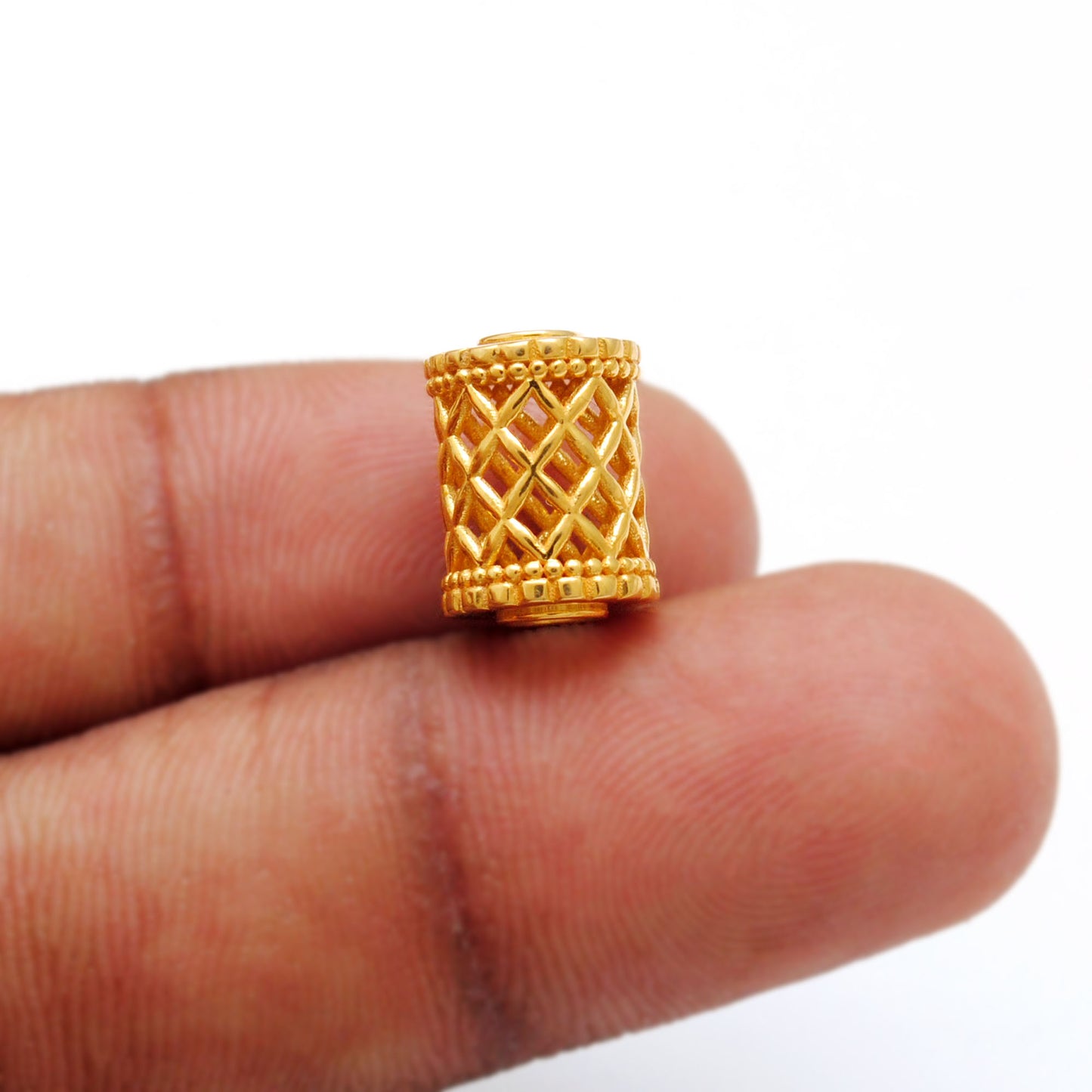 18KT Yellow Gold Mesh Drum Gold Spacer Bead Components Findings
