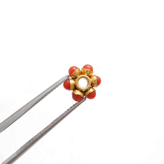 18K Gold Bead Wheel Coral Stone Gold Spacer Bead Components 8mm - view 3