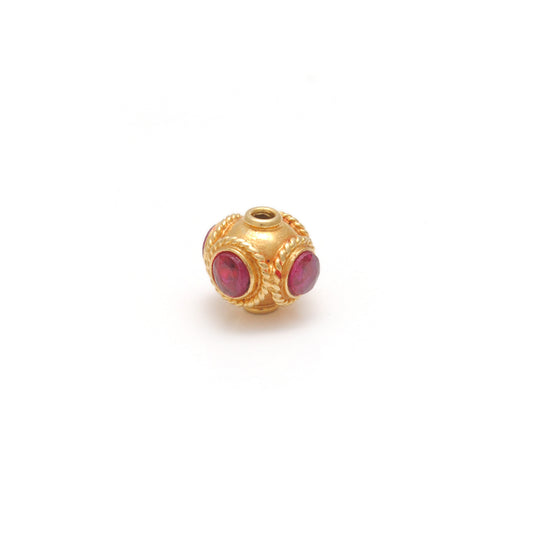 18K Gold Rondelle Ball Bead Spacer With Ruby Stone 7mm - view 3