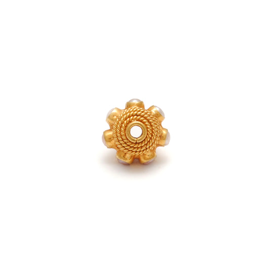 18K Gold Engrave Pearl stone Rondelle Spacer Bead 10mm - view 3