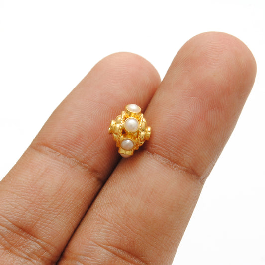 18K Gold Freshwater Pearl Stone Roundelle Spacer Bead - view 3