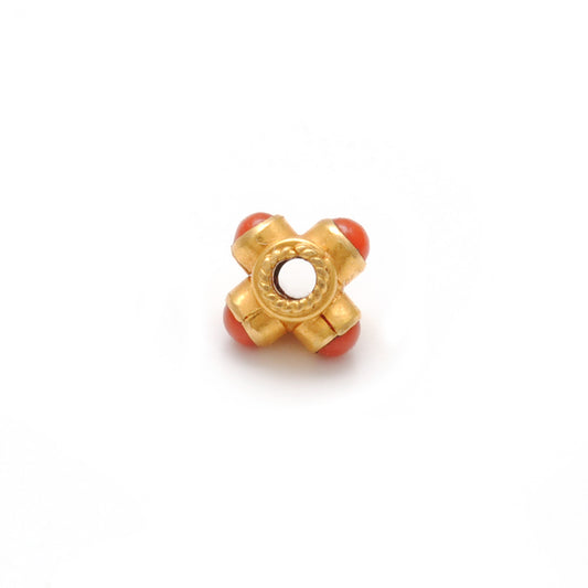 18 Karat Gold Stone Studded Wheel Spacer Beads 5x4mm - view 3