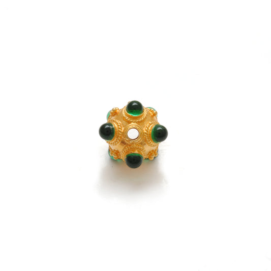 9mm 18KTT Gold Rondelle Spacer Beads Studded With Emerald - view 3