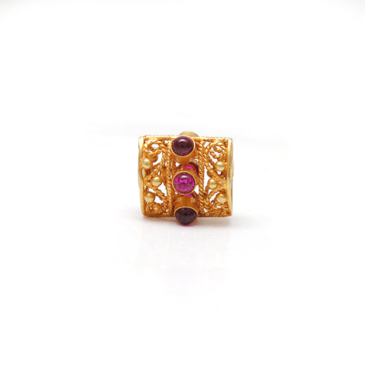 Handmade 18 Karat Yellow Gold Stone Studded Rectangle Gold Spacer Bead Components