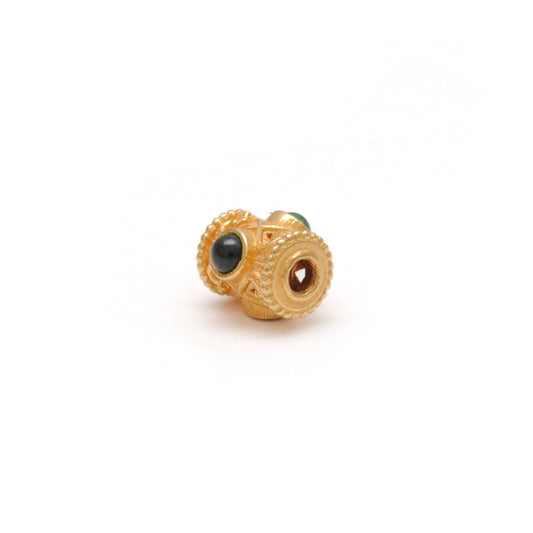 18K Solid Yellow Gold Stone Studded Tube Gold Spacer Bead Components 7x4mm - view 3