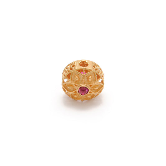 18 Carat Gold Fancy Flower Engraved Gemstone Rondelle Beads - view 3
