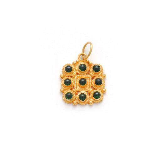 18k Yellow Gold Stone Studded Cushion Charm Pendent 15mm