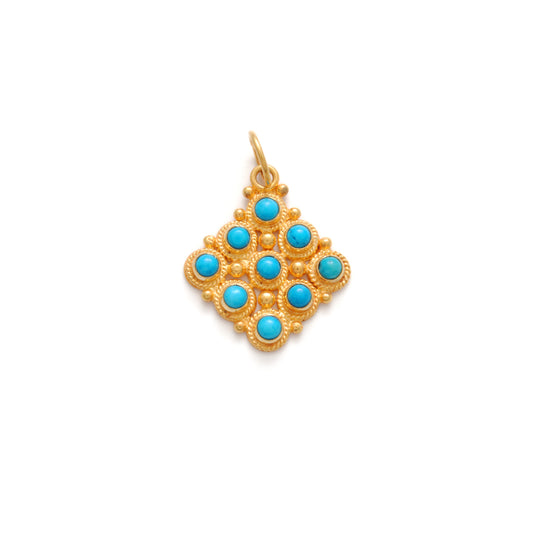 14mm Solid 18k Gold Cushion Pendant Blue Stone