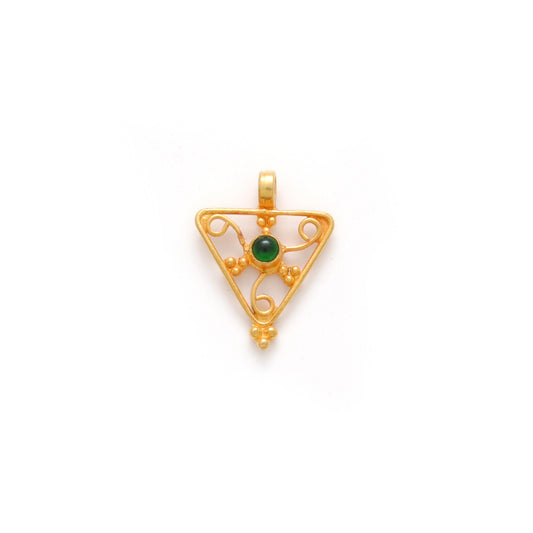 18k Solid Yellow Gold Stone Studded Triangle Charm 12x11mm