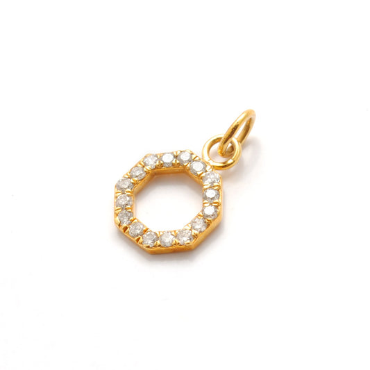 14k Solid Yellow Gold White Diamond Pendant Charm 8mm - view 3