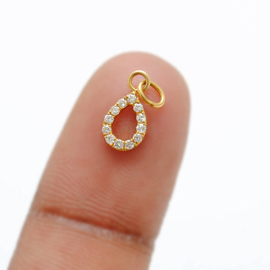 14k Solid Yellow Gold White Diamond Teardrop Charm