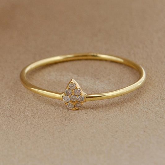 14k Solid Yellow Gold Natural Diamond Minimalist Solitaire Ring 7 US