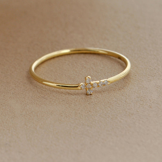 14k Solid Yellow Gold Natural Diamond Minimalist Solitaire Ring 7 US
