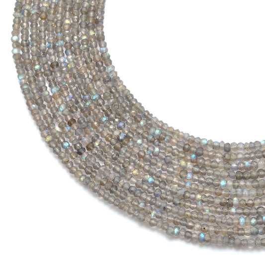 Natural Grey Labradorite Faceted Rondelle Gemstone Beads 13.5"