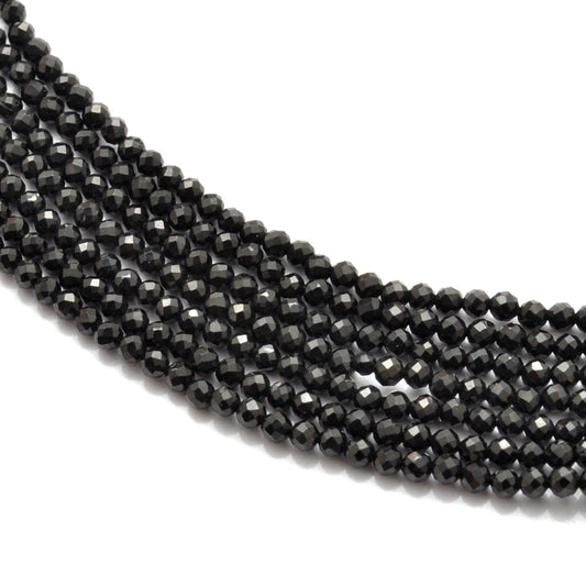 Natural Black Spinel Round Faceted Gemstone Beads