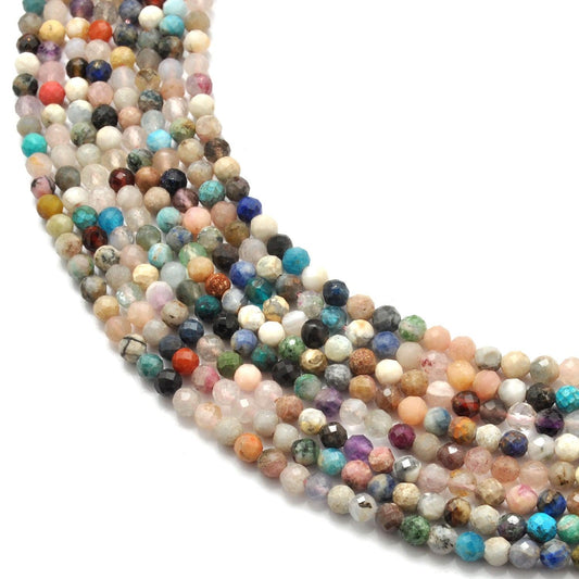 Natural Multi Gemstone Round Faceted Beads 12.5" Strand