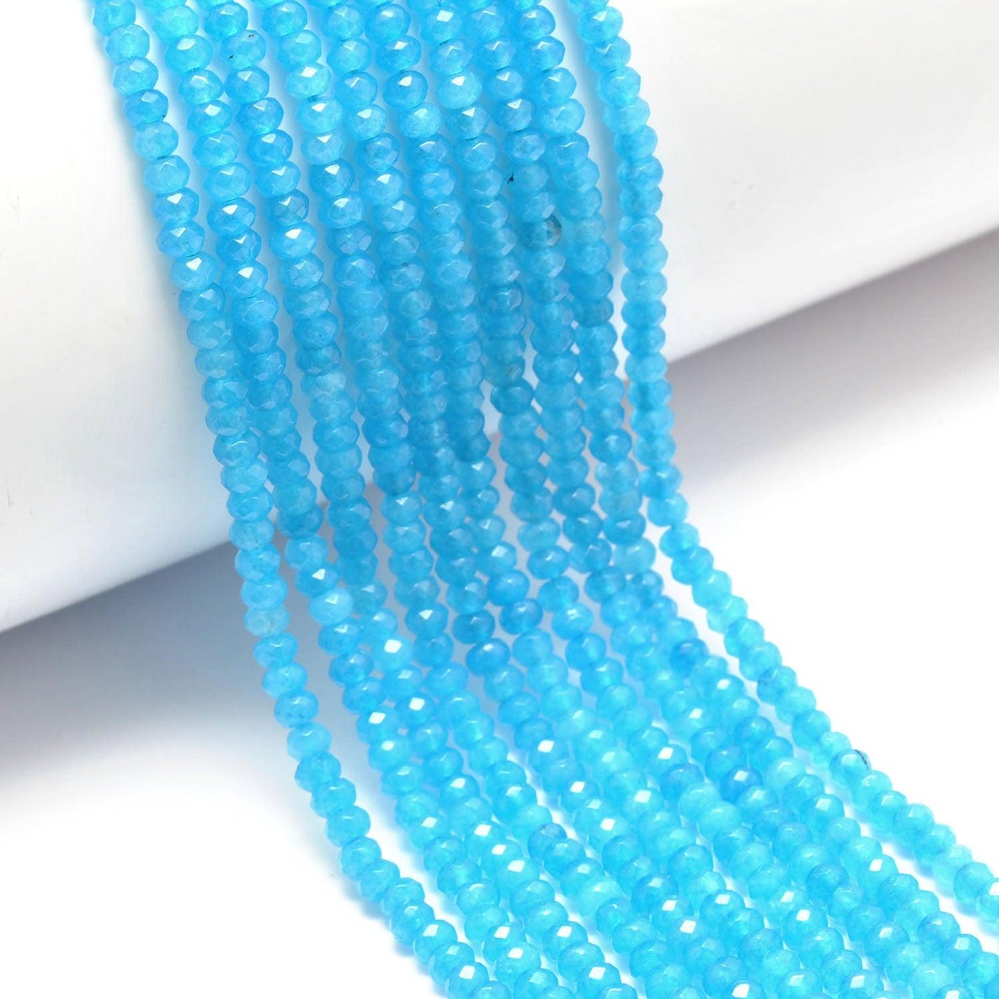 Blue Apatite Quartz Rondelle Faceted Gemstone Beads 14" Strand