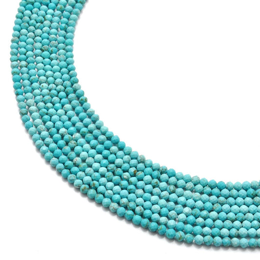 Blue Turquoise Faceted Round Gemstone Beads 15" inch Strand