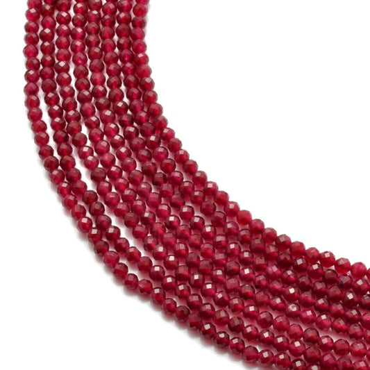 Red Ruby Quartz Round Faceted Gemstone Beads 13.5" Strand