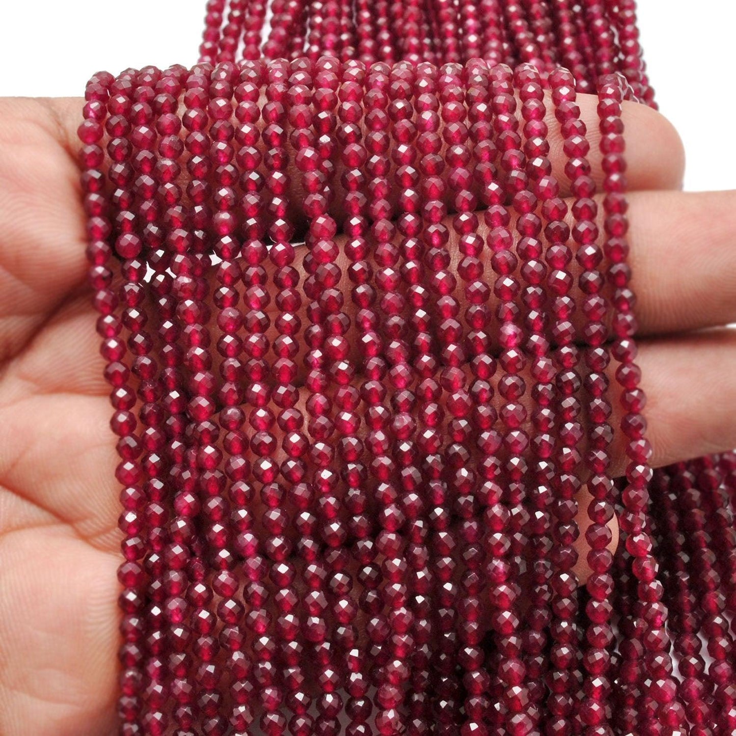 Red Ruby Quartz Round Faceted Gemstone Beads 13.5" Strand