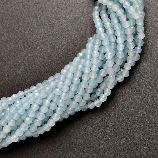 Light Blue Quartz Faceted Round Gemstone Beads 13.5" Strand - view 3