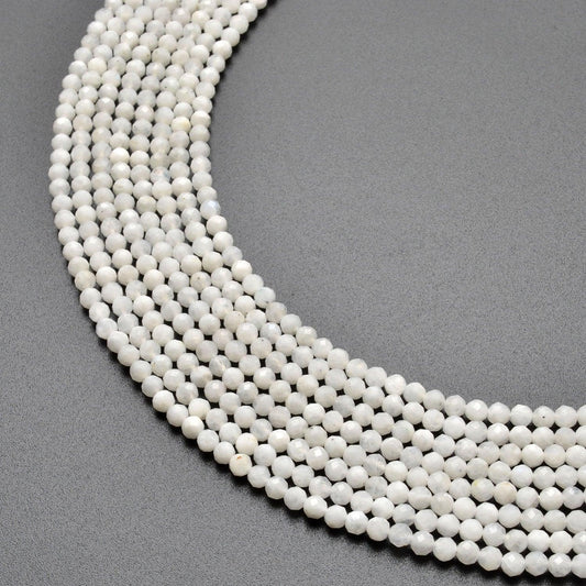 Natural Rainbow Moonstone Round Faceted Gemstone Beads 13" Strand