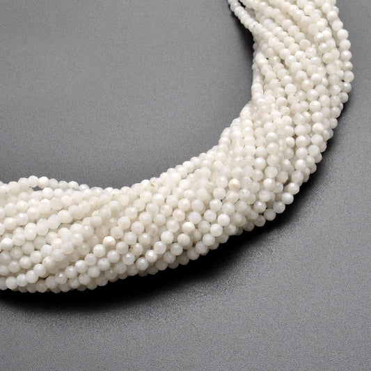 Natural Rainbow Moonstone Round Faceted Gemstone Beads 13" Strand - view 3