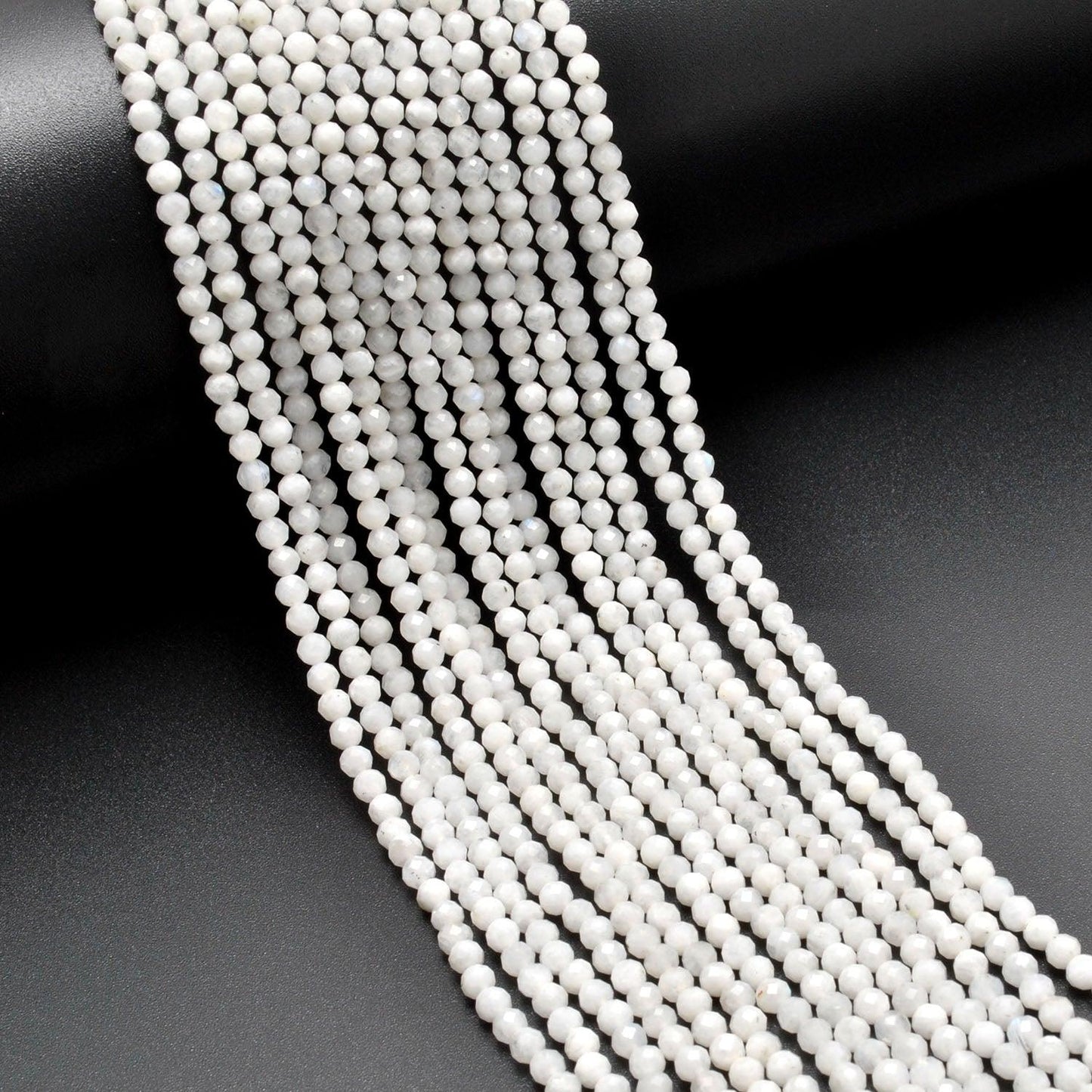 Natural Rainbow Moonstone Round Faceted Gemstone Beads 13" Strand