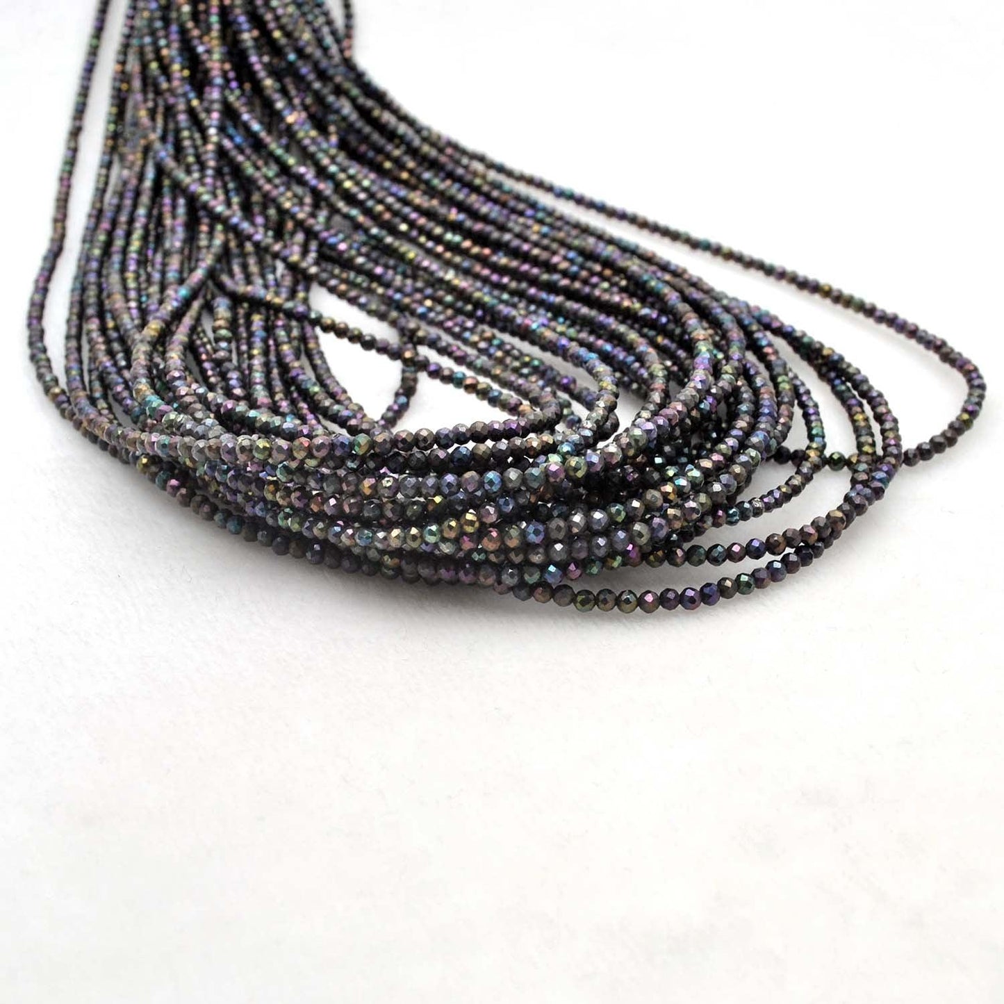 Black Spinel Coated Round Faceted Gemstone Beads 16" Strand