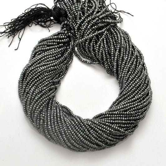 Black Hematite Faceted Rondelle Gemstone Beads 15" Strand - view 3