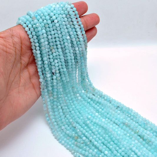 Blue Aqua Quartz Faceted Round Gemstone Beads 15" Strand - view 3