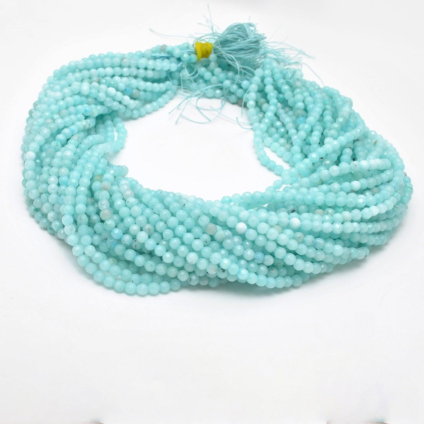 Blue Aqua Quartz Faceted Round Gemstone Beads 15" Strand