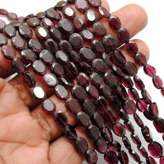 natural rhodolite garnet faceted oval beads strand, 5x7 to 6x8 mm, 17 inch, polished untreated red gemstone, SAR Gems