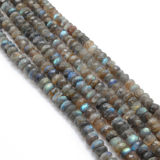Natural Labradorite Faceted Tyre Beads – 4-6mm or 8mm, 16" Strand | SAR Gems - view 3