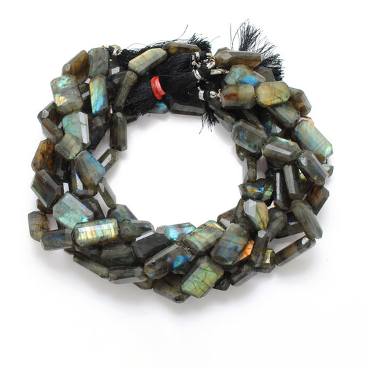 natural labradorite faceted octagon beads, mixed size, 16 inch strand, polished grey blue gemstone beads, SAR Gems