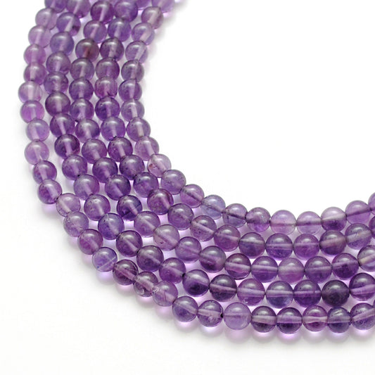 Natural Amethyst Round Gemstone Beads, 4-4.5mm 15" Strand, DIY Jewelry