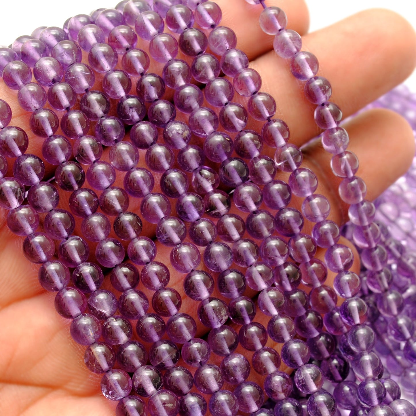 Natural Amethyst Round Gemstone Beads, 4-4.5mm 15" Strand, DIY Jewelry