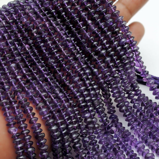 Natural Amethyst Smooth Button Gemstone Beads, 15 inch Strand - view 3
